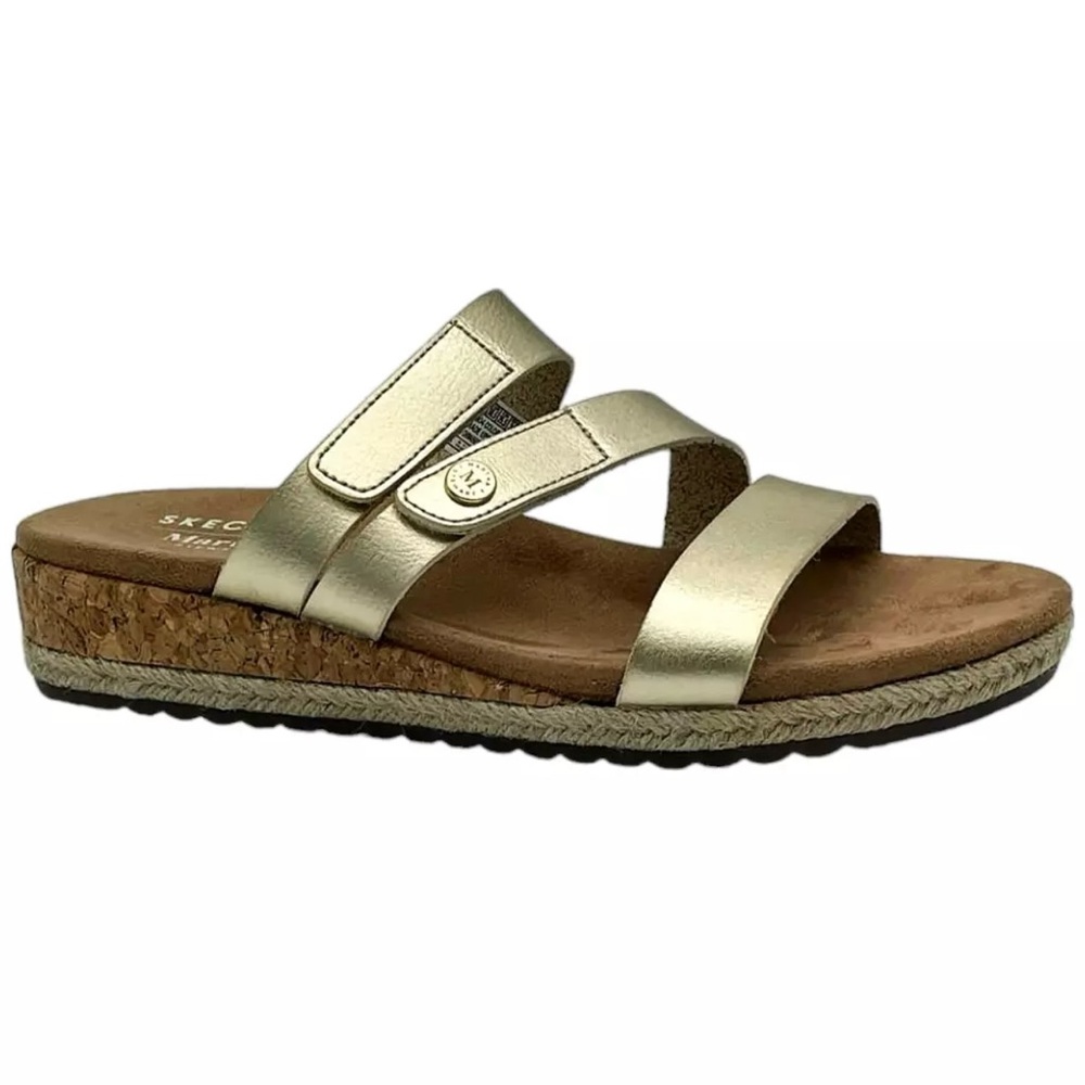 Skechers Bobs Martha Stewart Breezie Gold Cork-Soled Sandals Slip-On Comfort